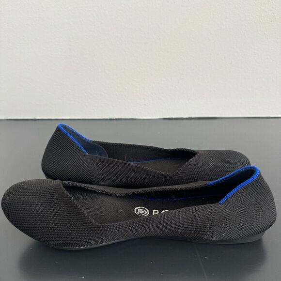 Rothy's The Flat Women’s Size 8 Ecru Textile Ballet Comfort Shoes Slip On Black - Picture 5 of 10